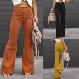 Spodnie damskie jesienne zima solidna średnia talia Slim Fit Bell Bottoms Spodni Cordowa japońska Y2K Casual Pantalones de Mujer