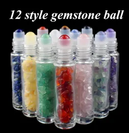 12 PCS Gemstone Natural Osder Ball Ball Blourdles Clear Perfumes Oil Slieds Roll on Bottles with Crystal Chips 10ml8867222