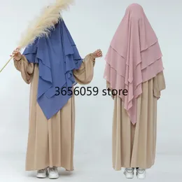 Khimars Back 3 Layersfront 2 Lager Chiffon Hijabs Muslim Woman Veil Islam Clothing Dubai Turk Hijabi Scarf Ramadan No Dress 240327