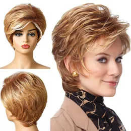 Perucas oucey curtas perucas mulheres perucas retas para mulheres pretas loiras marrom loira resistente a calor pixie sintética Pixie Cut Wig com franja