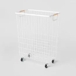 Laundry Bags Rolling Wire Hamper With Wood-Finish Handles - Rust-Resistant Metal Frame 4 Wheels Easy To Move Open Top Design