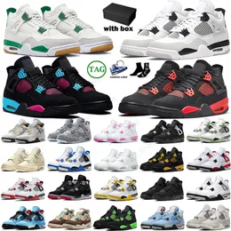 Con scatola 4 Designer OG Scarpe da basket 4s Sneakers Bred Military Black Cat Pine Green Vivid Sulphur Frozen Moments Cacao Wow Red Thunder Pink Blue Donna Uomo Scarpe da ginnastica