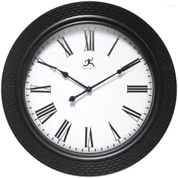 Orologi da parete Orologio con trama romana da 16" Finitura in plastica nera Movimento al quarzo Numeri 16" A X 16 "L 1,75" P