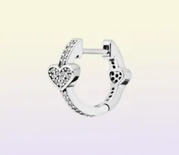 Authentic 100 925 Sterling Silver Pave Heart Hoop örhängen Fashion Women Earrings Jewelry Accessories4124499