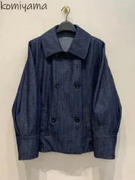 سترات نسائية مزدوجة الصدر Chaqueta Mujeres Japan Denim Ropa Mujer Lapel Neck Woman Woman Loose Disual Spring 2024 Complements