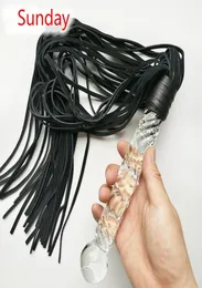 Frusta in vera pelle 22 cm dildo di vetro plug anale flogger Sculacciata Bondage Schiavo Fetish Sex Toys coppie Gioco per adulti8241764