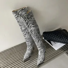 Buty Eilyken Animal drukuje kobiety o modzie kolanowej wysokie buty seksowne spiczaste palce nocne klub nocny zapatos mujer