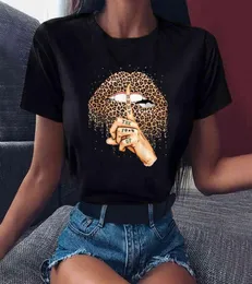 Zogankin women039s lip leopard Tshirt crew neck top black Tshirt leopard lip funny Tshirt2591522