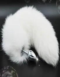 Stainless Steel Anal Plug With White Fox Tail Butt Plug 35Cm Long Of Sex Toys For Adult Products1247972