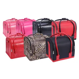Factory wholesale spot portable diagonal cosmetic case double open multi-layer double Open nail art tattoo toolbox PU cosmetic bag