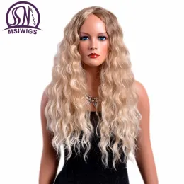 Wigs MSIWIGS Long Black Curly Wigs for Women African American Afro Middle Part Synthetic Heat Resistant Fake Hair Cosplay Wig