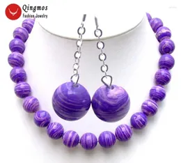 Collana Orecchini Set Qingmos 14mm Rotondo Strisce Viola Chiaro Agate 18" Girocolli Per Donne Con Gioielli Pendenti