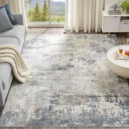 8 x 10 waschbarer moderner abstrakter Teppich für Zimmer, Heimbüro-Dekor – rutschfester Teppich mit niedrigem Flor in neutralen Farben