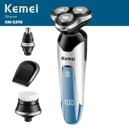 Barbeadores elétricos 100-240V Kemei 3D Barbeador Navalha Homens Máquina de Barbear Nariz Trimmer Recarregável Barba Flutuante À Prova D 'Água Cuidados Faciais 2442