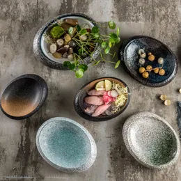 Meiguang Sho Special Restaurant Cuisine Ceramic Sushi Sashimi Salad Plate Creative Stoneware Shaped Bowl Porcelain Tableware