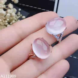 Klusterringar kjjeaxcmy boutique smycken 925 sterling silver inlagd naturlig rosa kristall furong sten ring kvinnliga modeller stöddetektering