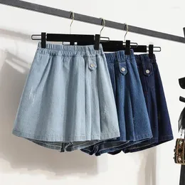 Kvinnors shorts överdimensionerade 4xl 95 kg 2024 Summer Streetwear korta klänningar Elastisk midja Löst smal Slim High-mist denim kjolar