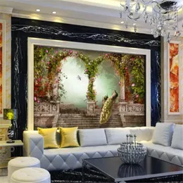 Обои Milofi на заказ, 3D европейская пастораль, римская колонна с павлином, ТВ, диван, фон, настенная живопись