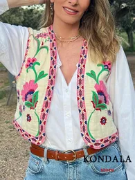 Kadın Yelekler Kondala Vintage Çiçek Nakış Ceketleri Kadın Moda 2024 Yaz V Boyun Hardigan Gömlek Boho Gevşek Kadın Tops