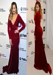 Burgundy V neck Long Sleeve Mermaid Velvet Fabric Evening Dresses High Quality Charming Celebrity Gowns Prom Dress 2014 Custom Mad6179159