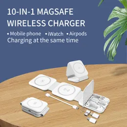 Wireless Charger Three-In-One Magnetic Folding Fast charger Phone Stand Portable Adaptation To Iphone Charging Earphones Charger Smart Watch Charger