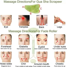 2024 natürliche Gesichtsmassagebaste Gesichtsrolle Gua Sha Schaber Doppelköpfe Jade Stein Roller Hautpflege Rosenquarzmassage für Gesichtskörper