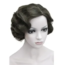 Peruker Strongbeauty 1920 -talets klafffrisyrer för kvinnor Finger Wave Wigs Retro Style Kort syntetisk peruk