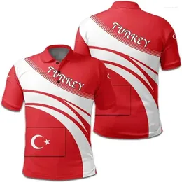 رجال Polos Summer 3D Turkey National Flag Emblem Printing Polo Shirt Coat of Arms Graphic Derts Harajuku Top Top