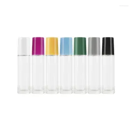 Storage Bottles Color Cover Transparent 10ml Multiple Optional With Stainless Steel Beads Empty Roll Packing Glass Bottle 50pcs/lot