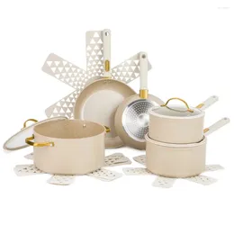 Kochgeschirr-Sets, antihaftbeschichtet, 12-teilig, Granit-Set, Taupe, Kochen, antihaftbeschichtet, für Topfgerichte, Edelstahl