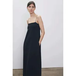 TH~ROW Sling Dress 2024 Spring/Summer One line Neck Thin Shoulder Strap Tall Floor Sweeping Long Dress Split A-line Skirt