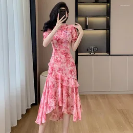 Party Dresses 024 Summer Chinese Women's High Quality Elegant Mermaid Pink Crushed Flower Dress Pretty Gentle Long