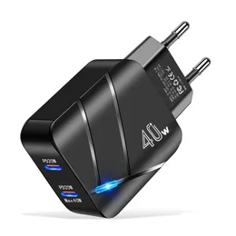 40W Dual Ports USB C Type-C PD Wall Charger Snabb laddning EU US 20W Power Adapters för Apple iPad iPhone 13 14 15 Pro Max Samsung Xiaomi Huawei Android Smarttelefon Ny