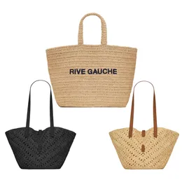 Rive Gauche Luxury Raffias 직조 바구니 비치 가방 여성 버킷 휴가 짚 핸드백 디자이너 Tote Bag Man Travel Duffle Clutch Crossbody Summer Bushing Bags