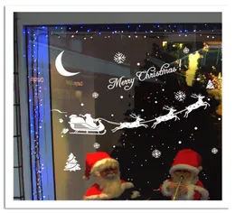 Santa039S vagn snöflinga månen julgran vägg klistermärken för butik fönster glas vägg dekal jul vagn hem dekor vägg pos2912328