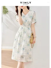 Sukienki imprezowe vimly francuska kwiecista sukienka dla kobiet 2024 Summer z krótkim rękawem elastyczna talia Slim Midi Cienka szyfonowa elegancka