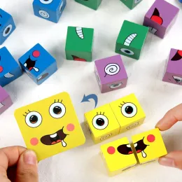 Faccia di faccia che cambia i giochi da tavolo cubo giocattoli educativi in ​​legno montessori genitore bambini che pensano logica blocchi interattivi