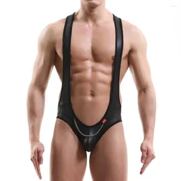 Unterhosen Männer Sexy Imitation Leder Lack Straps Verbundene Kette Unterhose Atmungsaktive Plus Kurze Homosexuell Unterwäsche Cueca Bielizna