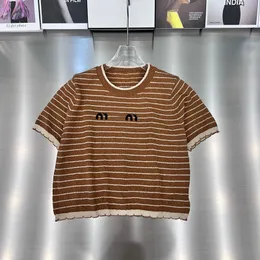 Miu Women Designer Brown T Shirt Fashion Stands Tees Party Short Sleeve Tops Brand Clothing 445#