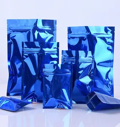 100 pezzi di dimensioni multiple blu chiusura a zip sacchetti di imballaggio in lamina di mylar fondo piatto conservazione degli alimenti sacchetti di imballaggio di caramelle foglio di alluminio1494164