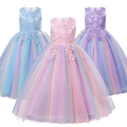 312 Years Girls Luxury Rainbow Tulle Lace Flower Bridesmaid Wedding Party Dresses Children Colorful Graduation Ceremony Costume 240321