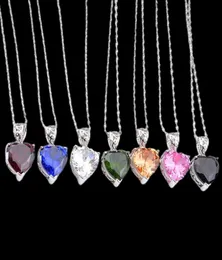 New Luckyshine 12 pezzi Love Heart Mix Colore Morganite Peridoto Citrino Gemme argento Festa di nozze Regalo Collane con ciondolo con catena258131929