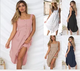 Womens Holiday Strapty Button Dress Sexy Sexy Summer Summer Beach Midi Sun Dress Plus Five Colors Sell7794949