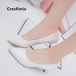 Pumps Cresfimix pompes femmes women cute white pu leather 3cm high heel shoes lady black comfortable slip on shoes cool shoes a5213