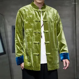 Ethnische Kleidung Chinesischen Stil Retro Tang-anzug männer Samt Jacke Männer Traditionelle Zifferblatt Schnalle Party Zeremonie Hanfu Gedruckt Top