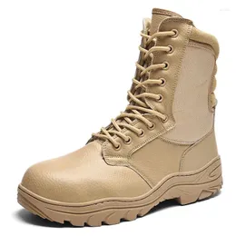 부츠 진짜 가죽 강철 발가락 캡 사막 군용 전술 남자는 방수가 아닌 파괴 할 수없는 작업 안전 신발을 착용합니다.