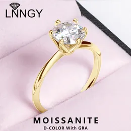 Lnngy 925 anéis de prata esterlina 65mm 1ct anel solitário com certificado para mulheres meninas requintado casamento banda presente 240402