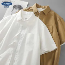 Camicie casual maschile Dukeen Shirt a maniche corte con maniche cortesime Sumri Summer a tasca con tasca con tasca a tasca a scarpone camicie bianche in cotone 240402