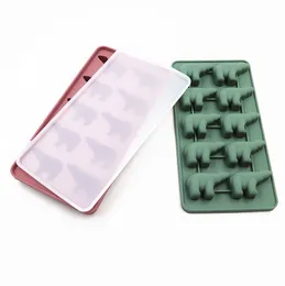 Factory 10 Squares Cute Polar Bear Silicone Ice Tray with Lid Mould/Ice Maker Model Household Homemade Frozen Ice Cubes