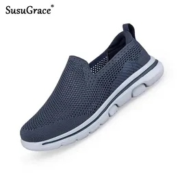 Susugrace متسكعون غير قابل للتنفس للرجال أزياء slipon شبكة المشي أحذية الصيف في الهواء الطلق أحذية الضوء غير 240402